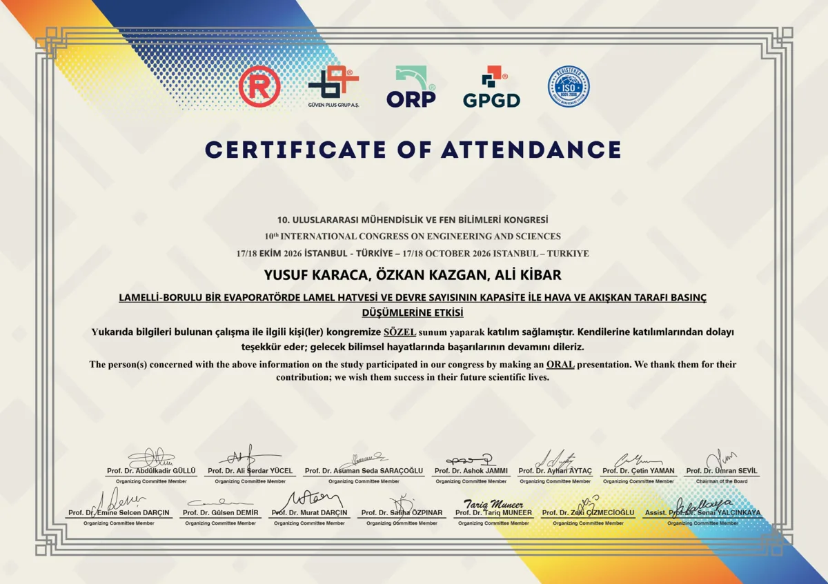 Certificate of attendance for an oral presentation at the 10th International Congress on Engineering and Sciences